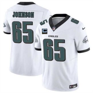 Men's Philadelphia Eagles #65 Lane Johnson White 2025 F.U.S.E. With 4-Star C Patch Vapor Untouchable Limited Stitch...