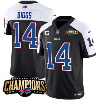 Men & Women & Youth Buffalo Bills #14 Stefon Diggs Black White 2023 F.U.S.E. AFC East Champions With 4-star C Ptach...