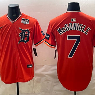 Men's Detroit Tigers #7 Kevin McGonigle Orange 2026 Alternate With Meijer Patch & USA 250' Patch Vapor Premier Limi...