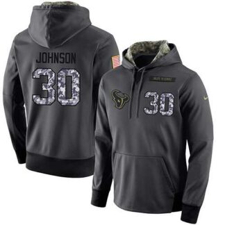 Glued Nike Houston Texans #30 Kevin Johnson Men's Anthracite Salute to Service Player Performance Hoodie