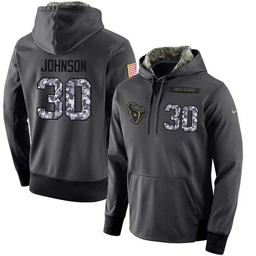 Glued Nike Houston Texans #30 Kevin Johnson Men's Anthracite Salute to Service Player Performance Hoodie