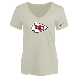 Women's Kansas City Chief Cream Logo V neck T-Shirt FengYun