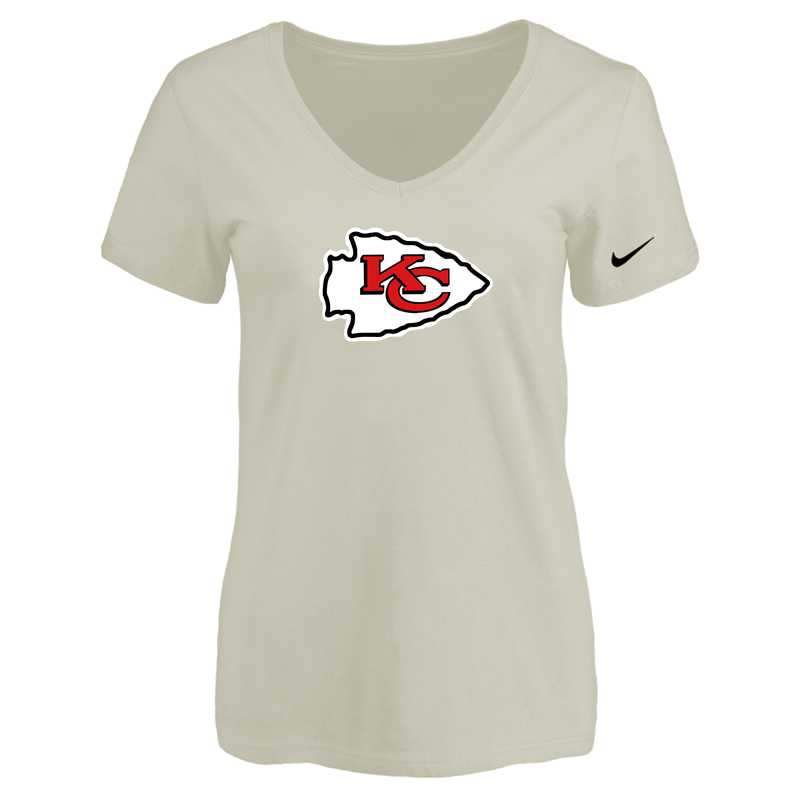 Women's Kansas City Chief Cream Logo V neck T-Shirt FengYun