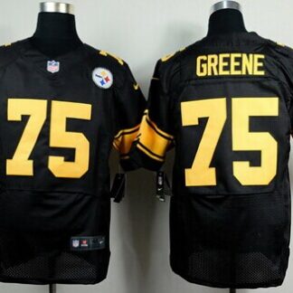 Nike Pittsburgh Steelers #75 Joe Greene Black With Yellow Elite Jersey