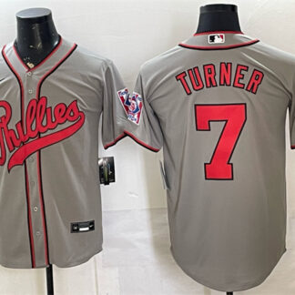 Men's Philadelphia Phillies #7 Trea Turner Gray 2026 Field of Dreams Stadium Stitched Baseball Jersey