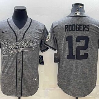 Men's Green Bay Packers #12 Aaron Rodgers Grey Gridiron With Patch Cool Base Stitched Baseball Jersey