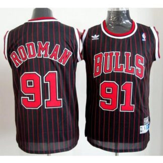Kids Chicago Bulls 91 Dennis Rodman Black Red Strip NBA Jerseys Cheap
