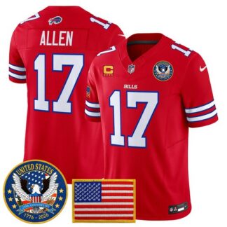 Men & Women & Youth Buffalo Bills #17 Josh Allen Red United States 250th Anniversary Patch Vapor Limited Stitched J...