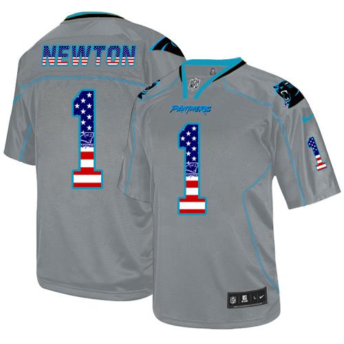Nike Carolina Panthers #1 Cam Newton Lights Out Grey Men’s Stitched NFL Elite USA Flag Fashion Jersey