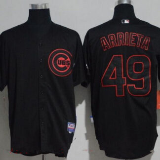 Men's Chicago Cubs #49 Jake Arrieta Lights Out Black Pinstripe Stitched MLB Majestic Cool Base Jersey