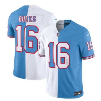 Men's Tennessee Titans #16 Treylon Burks White Blue 2023 F.U.S.E. Split Vapor Limited Throwback Jersey