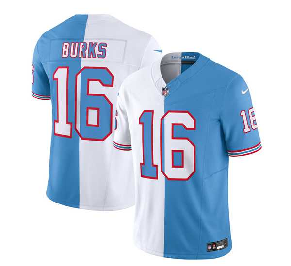 Men's Tennessee Titans #16 Treylon Burks White Blue 2023 F.U.S.E. Split Vapor Limited Throwback Jersey
