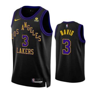 Men's Los Angeles Lakers #3 Anthony Davis Black 2023-24 City Edition Stitched Basketball Jersey Dzhi