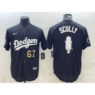Men's Los Angeles Dodgers #67 Vin Scully Black Big Logo With Vin Scully Patch Stitched Jersey YRIU