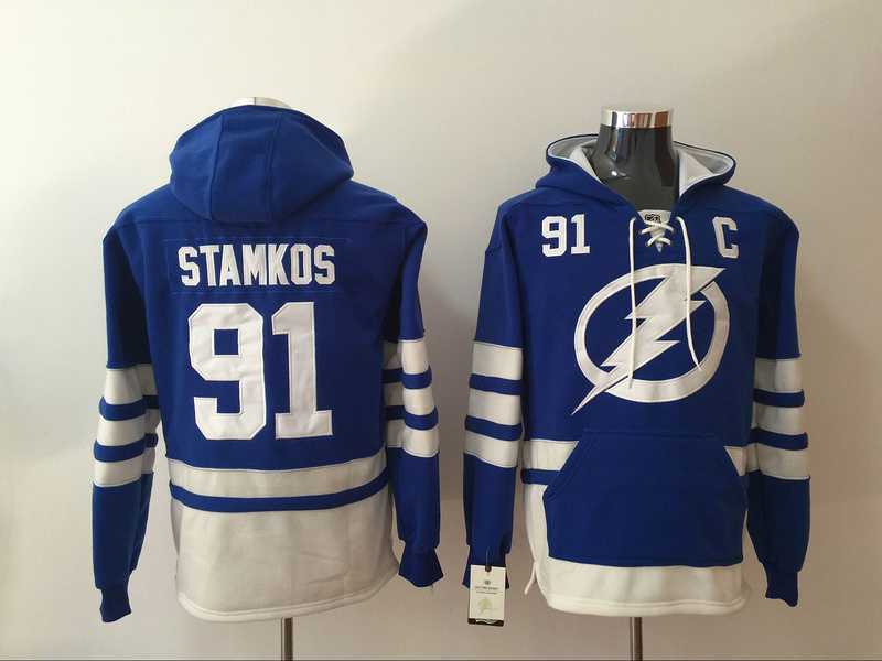 Tampa Bay Lightning #91 Steven Stamkos Blue All Stitched Hooded Sweatshirt