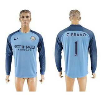 Manchester City #1 C.Bravo Home Long Sleeves Soccer Club Jersey