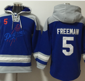 Men's Los Angeles Dodgers #5 Freddie Freeman Blue Ageless Must Have Lace Up Pullover Hoodie