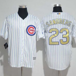 Chicago Cubs #23 Ryne Sandberg White World Series Champions Gold Program New Cool Base Stitched Jersey