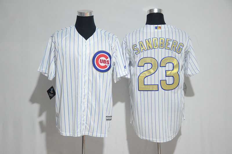 Chicago Cubs #23 Ryne Sandberg White World Series Champions Gold Program New Cool Base Stitched Jersey