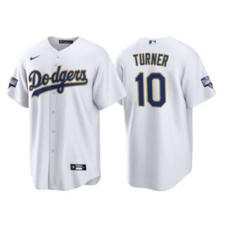 Los Angeles Los Angeles Dodgers #10 Justin Turner Men’s Nike 2021 Gold Program World Series Champions MLB Jersey Wh...