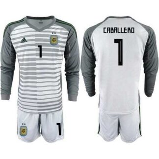 Argentina #1 Caballero Grey Long Sleeves Goalkeeper Soccer Country Jersey