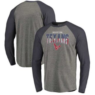 Houston Texans NFL Pro Line by Fanatics Branded Freedom Long Sleeve Tri-Blend Raglan T-Shirt - Heathered Gray