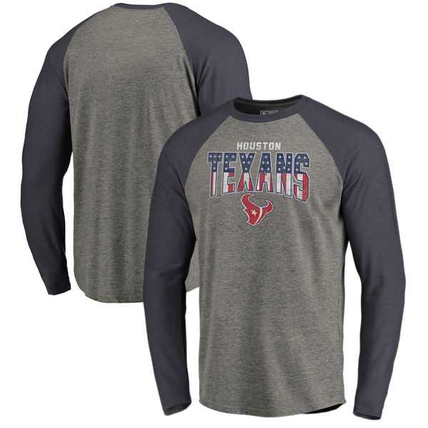 Houston Texans NFL Pro Line by Fanatics Branded Freedom Long Sleeve Tri-Blend Raglan T-Shirt - Heathered Gray