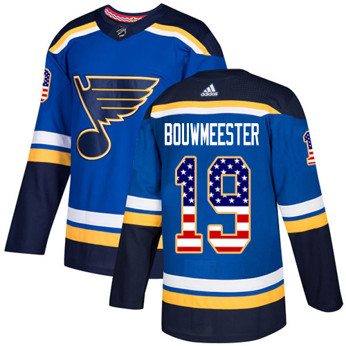 Adidas St. Louis Blues #19 Jay Bouwmeester Blue Home Authentic USA Flag Stitched NHL Jersey