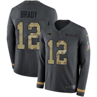 Nike New England Patriots #12 Tom Brady Anthracite Salute to Service Youth Stitched NFL Limited Therma Long Sleeve...