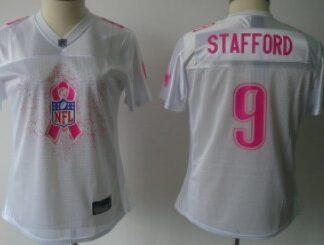 Detroit Lions #9 Matthew Stafford 2011 Breast Cancer Awareness White Womens Fashion Jersey