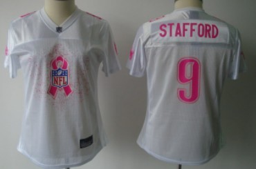 Detroit Lions #9 Matthew Stafford 2011 Breast Cancer Awareness White Womens Fashion Jersey