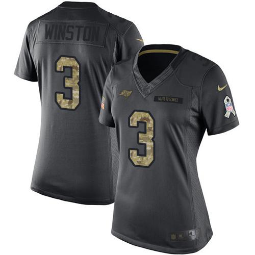 Nike Tampa Bay Buccaneers #3 Jameis Winston Black Women’s Stitched NFL Limited 2016 Salute to Service Jersey