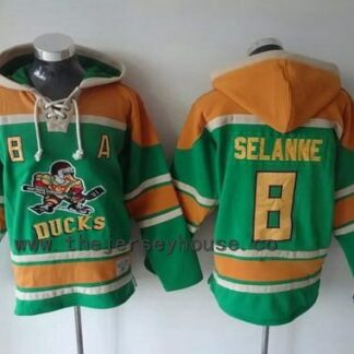 Men's Mighty Ducks Of Anaheim #8 Teemu Selanne Old Time Hockey Green Hoodie