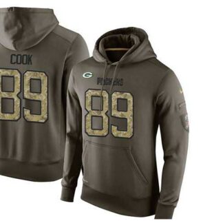 Glued Nike Green Bay Packers #89 Jared Cook Olive Green Salute To Service Men's Pullover Hoodie
