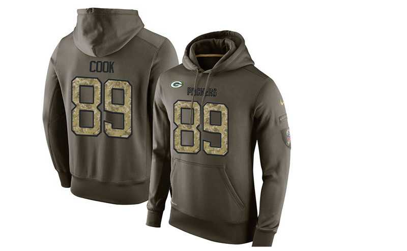 Glued Nike Green Bay Packers #89 Jared Cook Olive Green Salute To Service Men's Pullover Hoodie