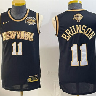 Men's New Yok Knicks #11 Jalen Brunson Black Gold 2026 Finals & Eastern Conference Champions Patch Stitched Jersey