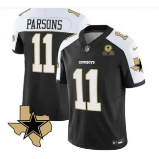 Men's Dallas Cowboys #11 Micah Parsons 2023 F.U.S.E. Black/White With Established In 1960 Patch Stitched Football J...