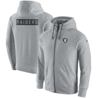 Men's Nike Oakland Raiders Nike Ash Gridiron Gray 2.0 Full Zip Hoodie 90Hou
