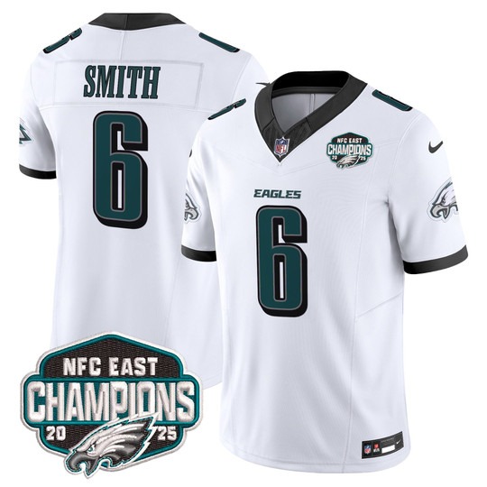 Men's & Women's & Youth Philadelphia Eagles #6 DeVonta Smith White F.U.S.E. 2025 NFC East Division Champions Vapor...