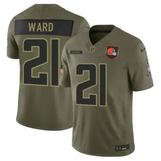 Men's Cleveland Browns #21 Denzel Ward Olive 2025 Salute to Service Retired Limited Jersey