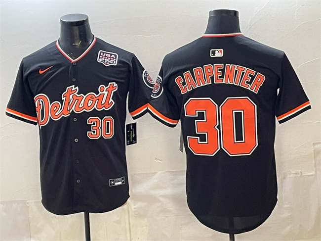 Men's Detroit Tigers #30 Kerry Carpenter Black 2026 Alternate USA 250' Patch Vapor Premier Limited Stitched Basebal...