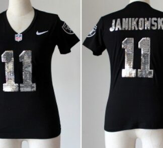 Nike Oakland Raiders #11 Sebastian Janikowski Handwork Sequin Lettering Fashion Black Womens Jersey