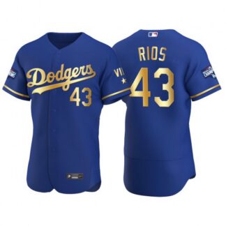 Los Angeles Los Angeles Dodgers #43 Edwin Rios Men’s Nike Authentic 2021 Gold Program World Series Champions MLB Je...