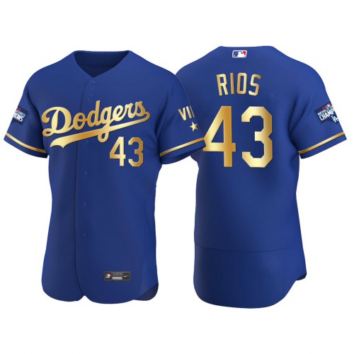 Los Angeles Los Angeles Dodgers #43 Edwin Rios Men’s Nike Authentic 2021 Gold Program World Series Champions MLB Je...