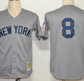 New York Yankees #8 Yogi Berra 1951 Gray Wool Throwback Jersey