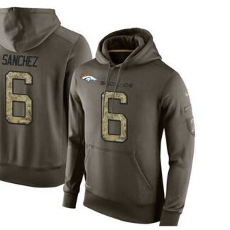Glued Nike Denver Broncos #6 Mark Sanchez Olive Green Salute To Service Men's Pullover Hoodie