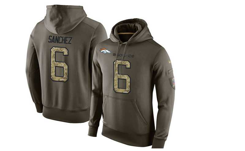 Glued Nike Denver Broncos #6 Mark Sanchez Olive Green Salute To Service Men's Pullover Hoodie