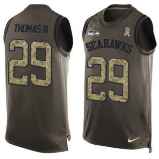 Men's Seattle Seahawks #29 Earl Thomas III Green Salute to Service Hot Pressing Player Name & Number Nike NFL Tank...