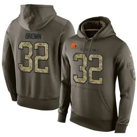 NFL Men's Cleveland Browns #32 Jim Brown Stitched Green Olive Salute To Service KO Performance Hoodie
