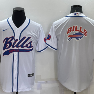 Men's Buffalo Bills White Team Big Logo With Patch Cool Base Stitched Baseball Jersey